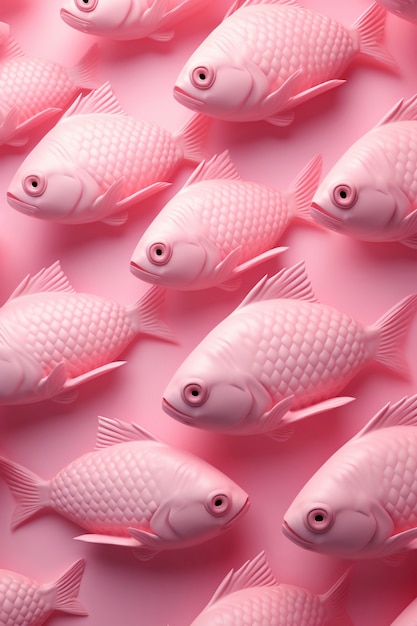 Draufsicht 3D rosa Fisch im Studio