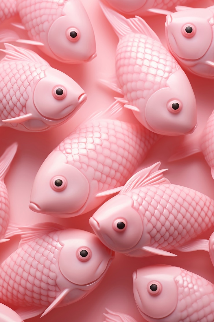 Draufsicht 3D rosa Fisch im Studio
