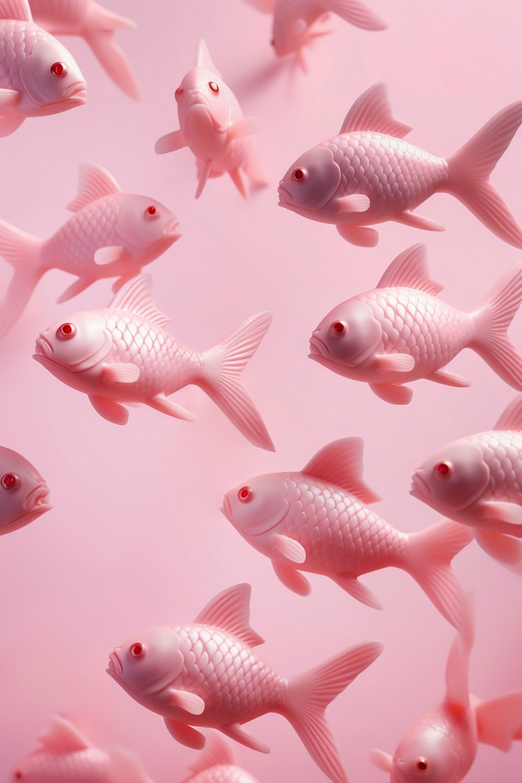 Draufsicht 3D rosa Fisch im Studio