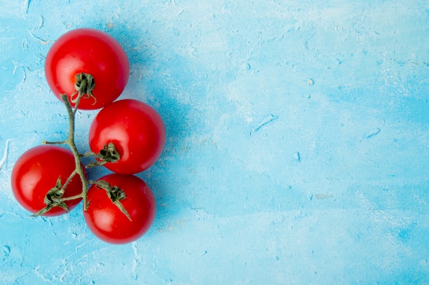 Kostenloses Foto draufsicht auf ganze tomaten auf der linken seite auf blauer oberfläche