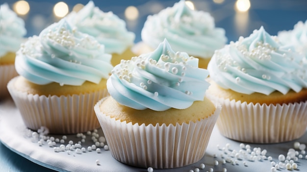 Kostenloses Foto draufsicht auf köstliche blaue cupcakes