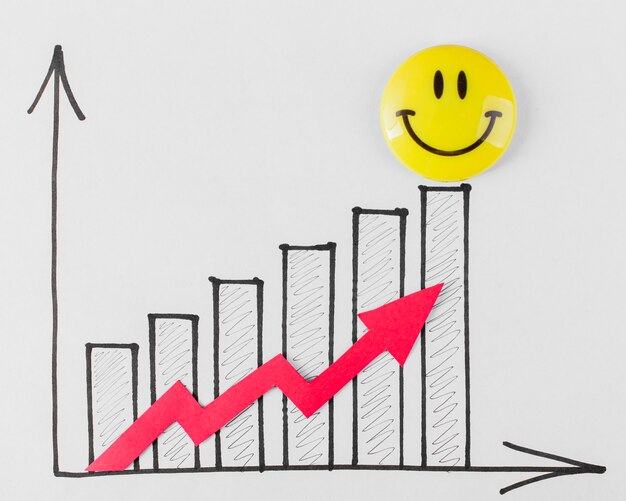 Draufsicht auf Smiley-Gesicht und Wachstumstabelle