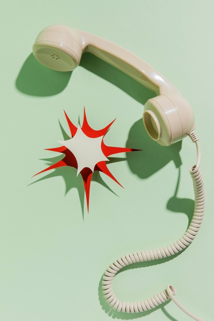 Kostenlose Foto draufsicht auf telefonhörer mit kabel- und papierform