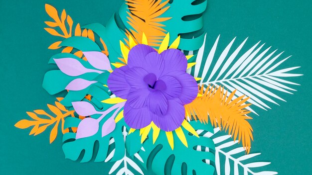 Draufsicht blühen Papierblätter und -blumen
