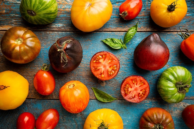 Kostenloses Foto draufsicht der gemischten tomaten