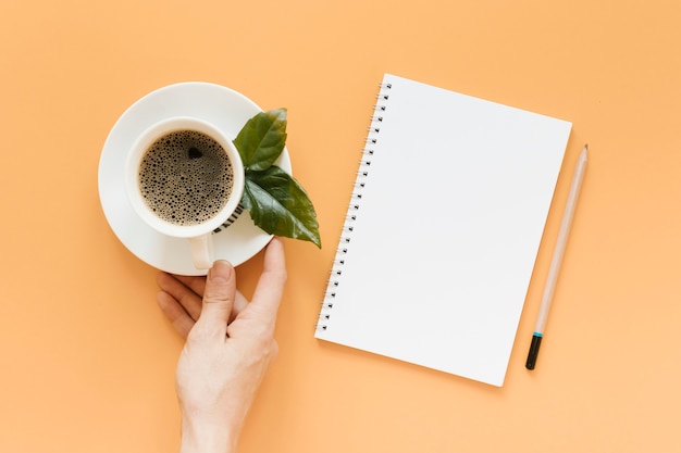 Kostenloses Foto draufsicht der handhalteplatte mit kaffeetasse