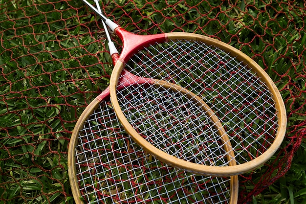 Draufsicht des Badmintonschläger-Stilllebens