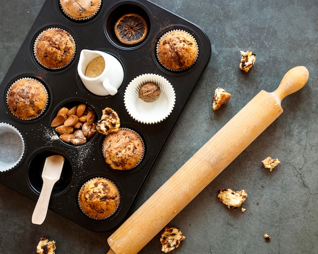 Draufsicht des köstlichen Cupcake-Konzepts