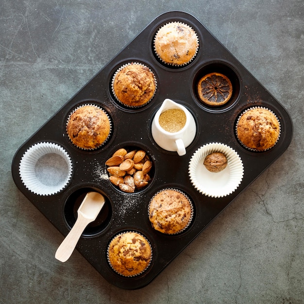 Draufsicht des köstlichen Cupcake-Konzepts