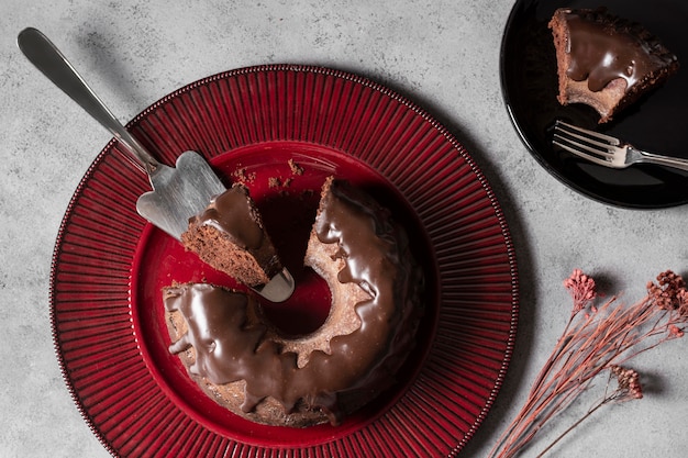 Kostenloses Foto draufsicht des schokoladenkuchenkonzepts