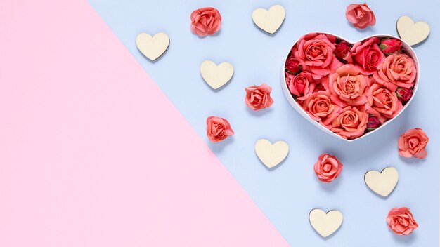 Draufsicht des Valentinstags mit Kopierraum verbinden