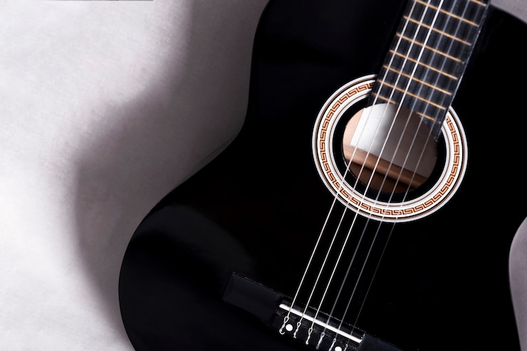 Kostenlose Foto draufsicht einer gitarre