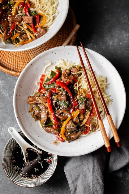 Draufsicht Food Bowl mit Stöcken