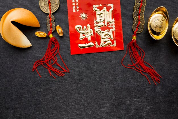 Draufsicht glückliche chinesische Münzen