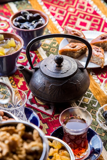 Draufsicht Gusseisenkessel mit Baklava