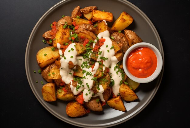 Draufsicht köstliche Pommes auf dem Tisch