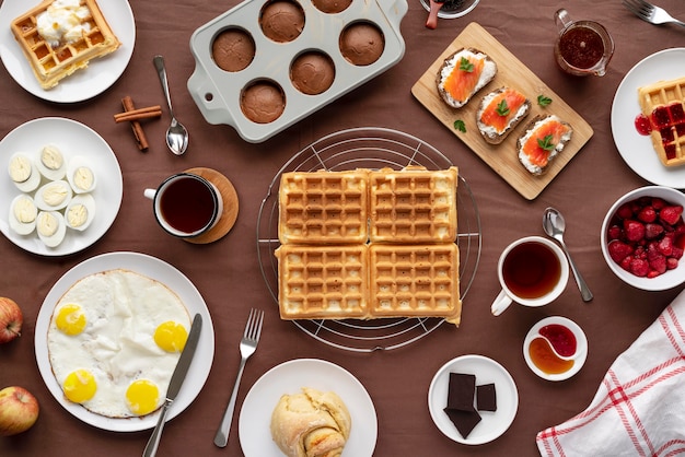 Kostenloses Foto draufsicht köstliche snacks anordnung