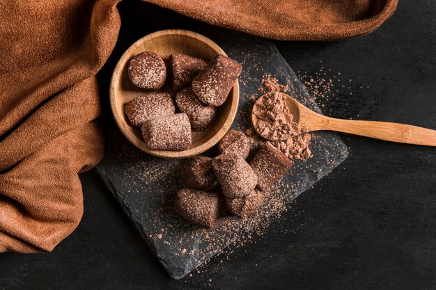 Draufsicht köstlicher Schokoladensnack