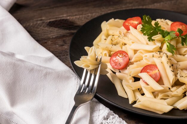 Draufsicht Pasta mit Gemüse Nahaufnahme