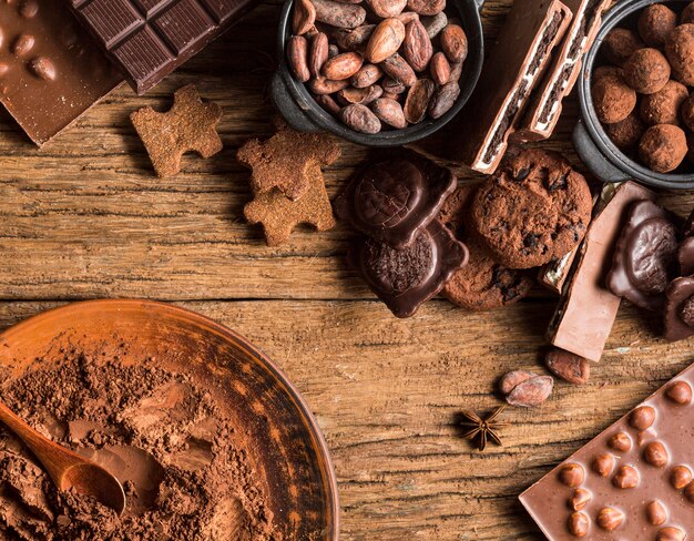 Draufsicht Schokoladenbonbon-Sortiment