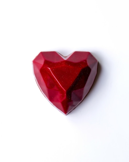 Draufsicht schokoladenförmiges rotes Herz auf Weiß
