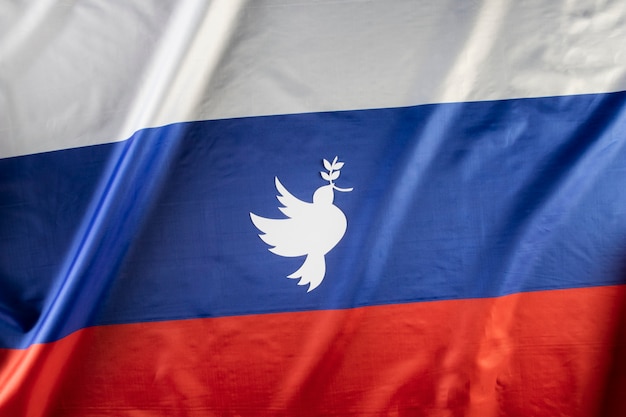 Draufsicht Taubenform auf russischer Flagge
