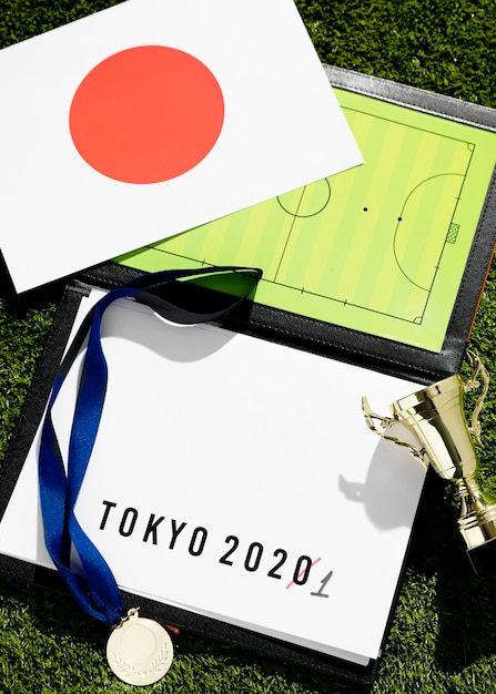 Draufsicht Tokio 2020 Sportereignis verschoben Sortiment