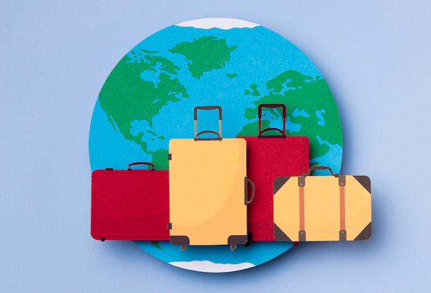 Draufsicht Welttourismus Tag mit Gepäck