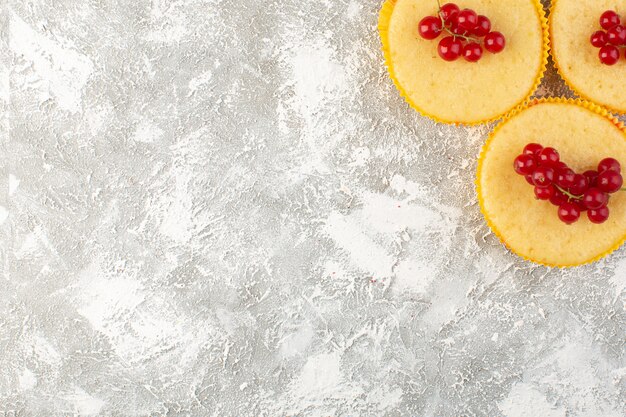 Draufsichtkuchen mit Preiselbeeren köstlich und perfekt gebacken auf dem hellen Hintergrundkuchenkekszuckersüß