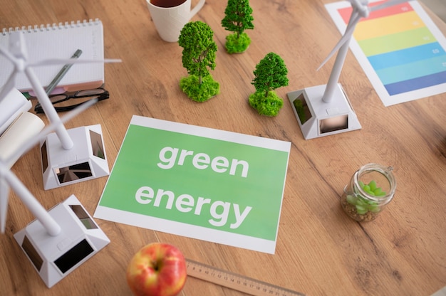 Draufsichtpapier mit grüner Energiebotschaft