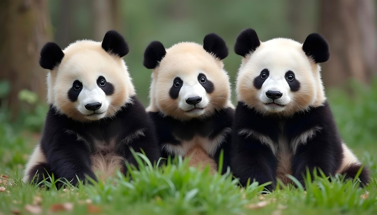 Kostenlose Foto drei entzückende panda-jungen