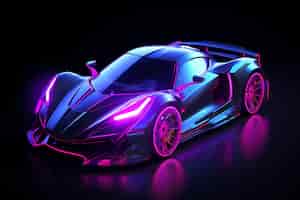 Kostenloses Foto dreidimensionales bild eines autos mit neonlichtern