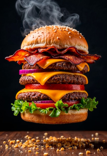 Dreifacher Speck-Cheeseburger
