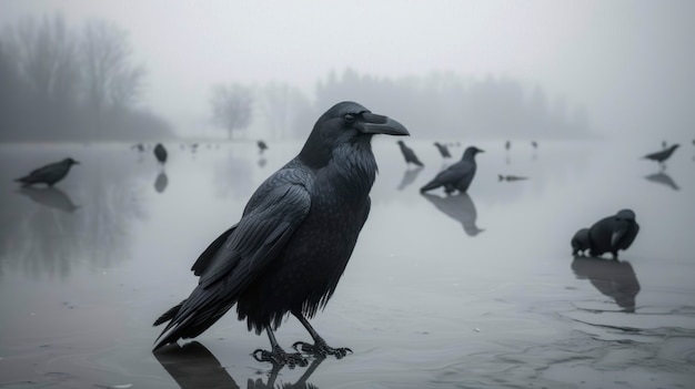 Dunkle Szene von Krähen im Freien