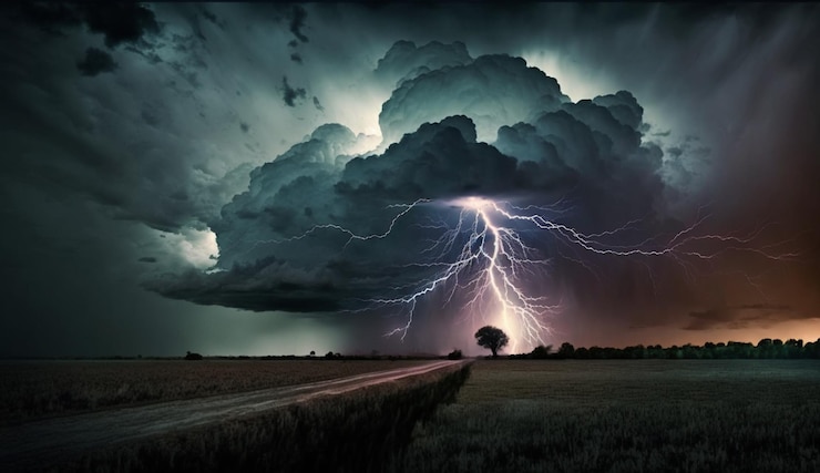 Kostenlose Foto dunkler himmel über der landschaft, ominöser sturm, der sich der generativen ki nähert