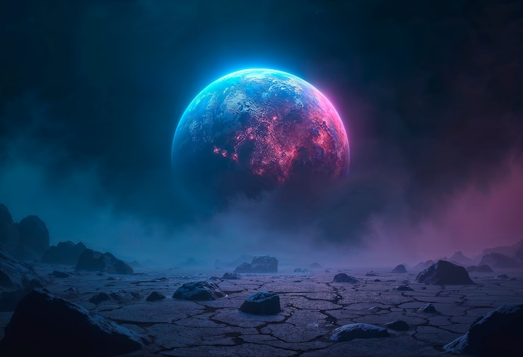 Kostenlose Foto dunkler planet in der weltraumlandschaft