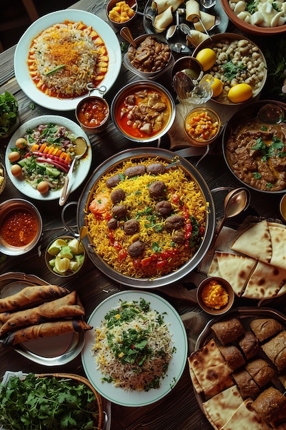 Kostenloses Foto eid al-fitr-feier von oben mit köstlichem essen