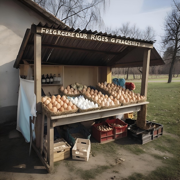 Eier zum Verkauf in einem Stall in einem Dorf in Polen