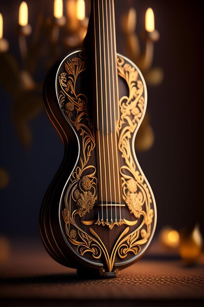 Ein 3D-Modell einer Gitarre mit Blumenmuster.