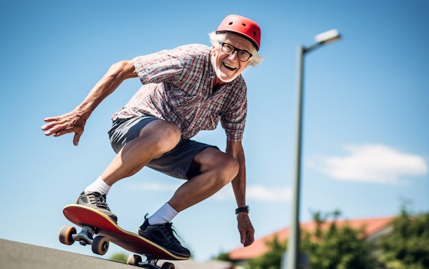 Kostenloses Foto ein alter senior macht spaß.