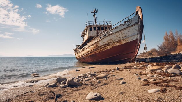 Ein altes, rostiges Schiff ruht an den Ufern von Zypern