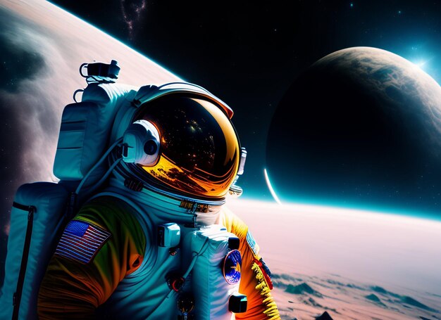 Ein Astronaut im Weltraum mit einem Planeten im Hintergrund