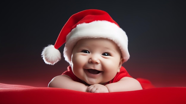 Ein Baby mit dem Hut des Weihnachtsmanns