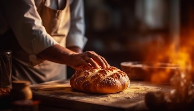 Kostenloses Foto ein bäcker backt ein brot.