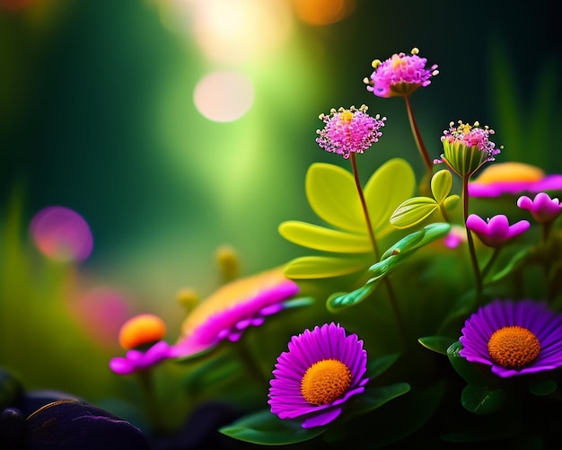 Ein Bild von Blumen, die lila und gelb sind