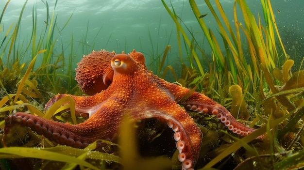 Ein Blick auf den Oktopus in seinem natürlichen Unterwasserlebensraum