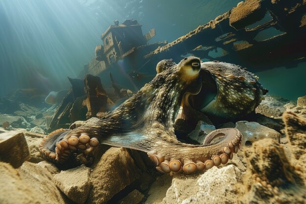 Ein Blick auf den Oktopus in seinem natürlichen Unterwasserlebensraum