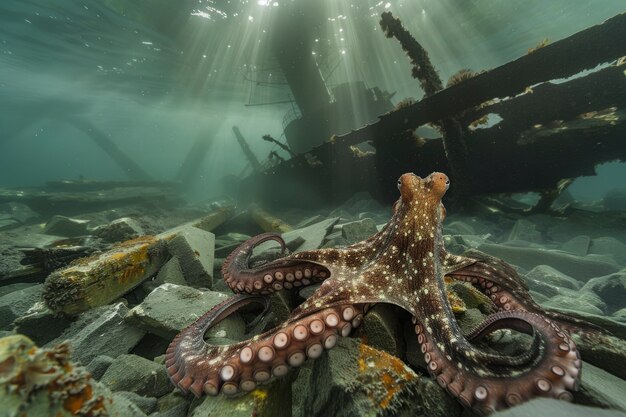 Ein Blick auf den Oktopus in seinem natürlichen Unterwasserlebensraum