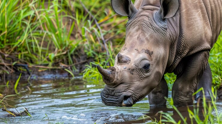 Kostenlose Foto ein blick auf ein wildes nashorn in der natur