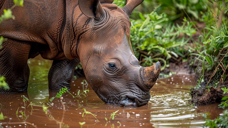 Kostenlose Foto ein blick auf ein wildes nashorn in der natur